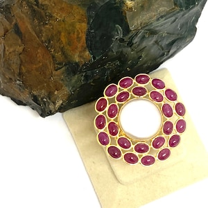 Pearl & Ruby Ring: Gold Plated Sterling Silver Statement Ring