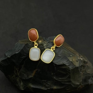 Peach Moonstone Sterling Silver Earrings: Gold Vermeil Jewelry