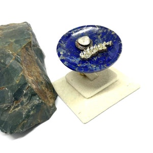 Lapis Lazuli Sterling Silver Ring: Diamond & Blue Topaz Statement Ring