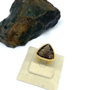 Smoky Quartz Sterling Silver Ring: Gold Plated Triangle Gemstone