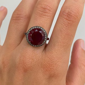 Hessonite Garnet Ring: Sterling Silver Pave Diamond Ring