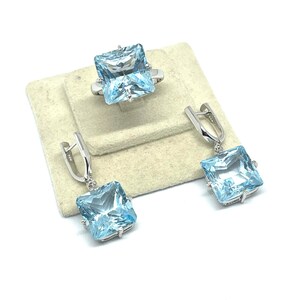 Blue Topaz Jewellery, Earring Ring Set, Jewelry Sets, Sterling Silver, Dangle Earring, Stacking Ring