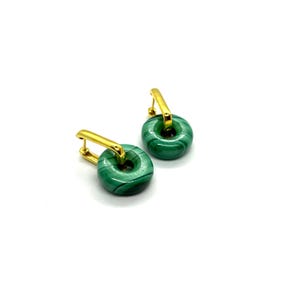 Handmade Sterling Silver Malachite Huggie Earrings