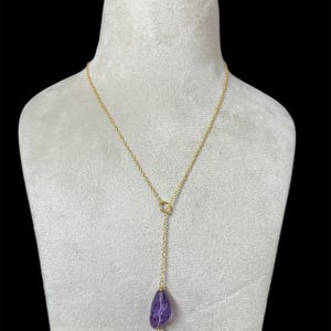 Sterling Silver Amethyst Lariat Necklace: Purple Gemstone
