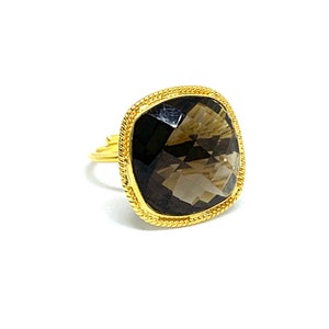Smoky Quartz Ring: Sterling Silver, Gold Plated, Handmade Jewelry