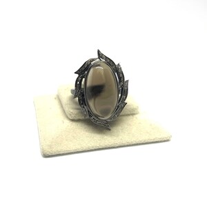 Sterling Silver Smoky Quartz Ring: Pave Diamond Accent