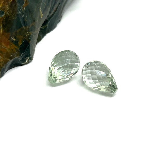 Prasiolite Gemstone Teardrop Faceted Loose Gemstone Teardrop Pair For Earring, Semiprecious Gemstone For Jewelry Making, Green Amethyst