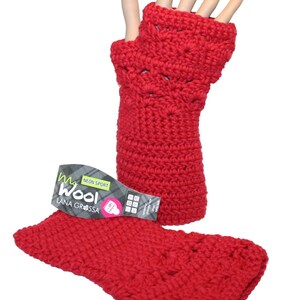 Handmade wrist warmer arm warmer gloves fingerless size S/M red Lana Grossa wool unique piece PW01