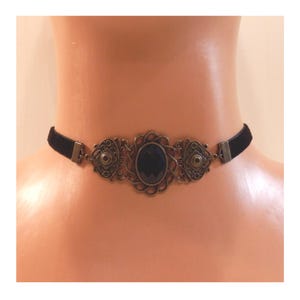 1x collar choker velvet ribbon faceted cabochon black bronze Gothic Halloween SB54