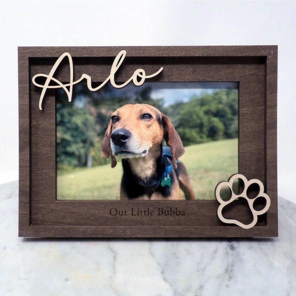Personalized Dog Picture Frame with Name, Custom Pet Photo Frame, Engraved Dog Memorial Gift, Paw Print Frame (wallet, 4x6 or 5x7 photos)