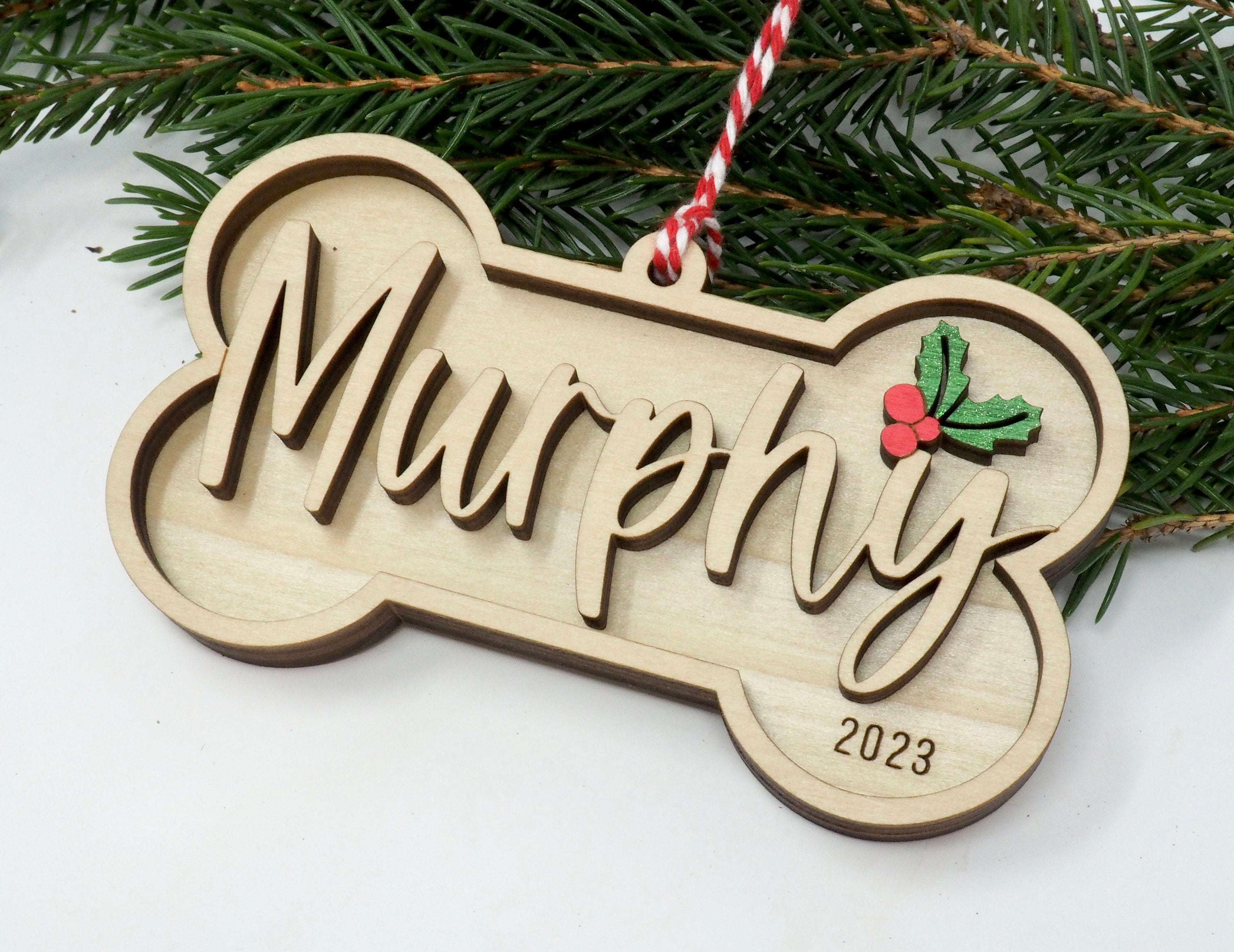 Personalized Dog Bone Christmas Ornament with Year 2023, Dog Ornament