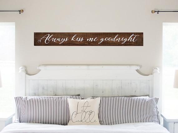 Always Kiss Me Goodnight with heart Wooden Wall Art Sign bedroom decor