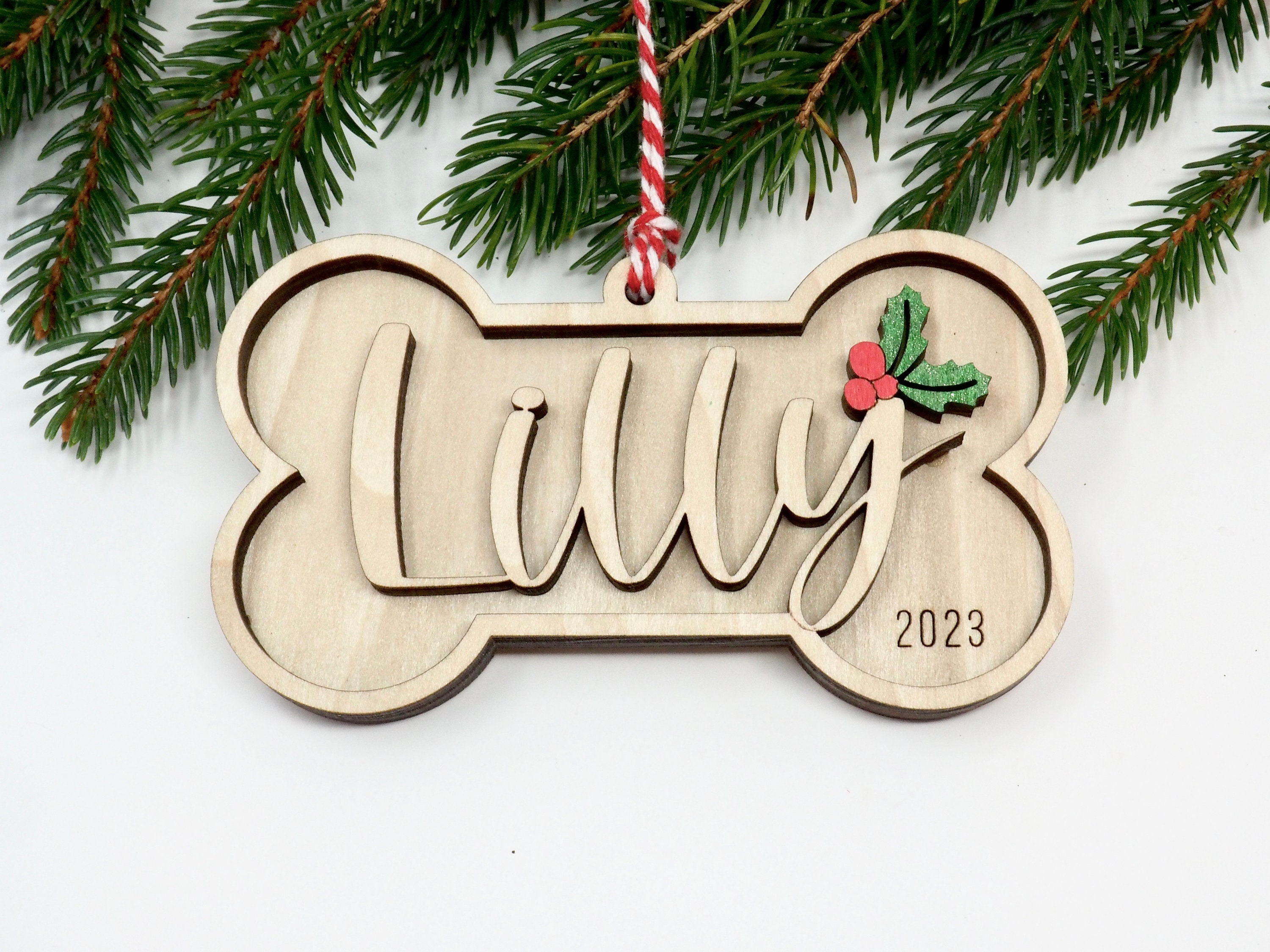 Personalized Dog Bone Christmas Ornament with Year 2023, Dog Ornament