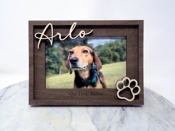 Personalized Dog Picture Frame with Name, Custom Pet Photo Frame, Engraved Dog Memorial Gift, Paw Print Frame (wallet, 4x6 or 5x7 photos)
