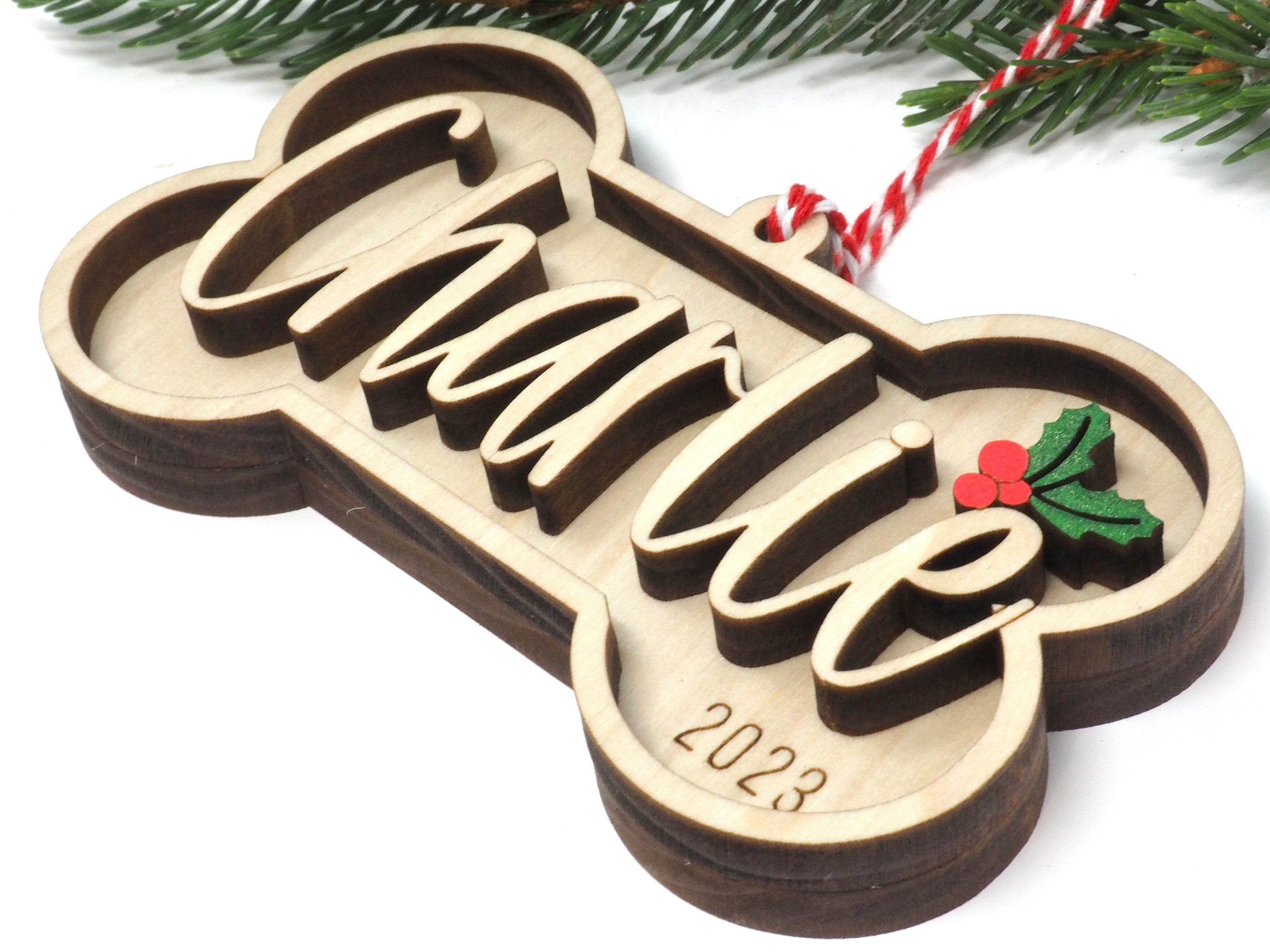 Personalized Dog Bone Christmas Ornament with Year 2023, Dog Ornament