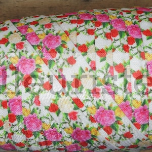 Fold Over Elastic, FOE, Foldover Elastic, Elastic By Yard, 5/8 Elastic, Printed Elastic, Wholesale Elastic, Pink Roses  Floral Elastic