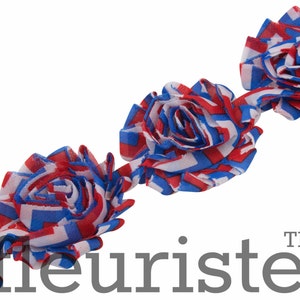 Shabby Rose Trim, Shabby Flower Trim, Shabby Flowers, Shabby wholesale, Shabby Trim, Shabby by yard, 4th of July, Red Blue Chevron