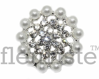 Rhinestone 24 mm Rhinestone  Button, Clear Rhinestone,  Pearl Rhinestone, Large Rhinestone, Embellishment, Wholesale, Flower Center FL5007