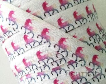 Fold Over Elastic, FOE, Foldover Elastic, Elastic By Yard, 5/8 Elastic, Elastic Wholesale Elastic, Pink Unicorn Elastic for Hair Ties