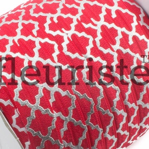 Fold Over Elastic, FOE, Foldover Elastic, Elastic By Yard, 5/8 Elastic, Printed Elastic, Wholesale Elastic, Red Silver Quatrefoil
