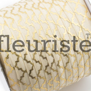 Fold Over Elastic, FOE, Foldover Elastic, Elastic By Yard, 5/8 Elastic, Printed Elastic, Wholesale Elastic, Cream Gold Quatrefoil