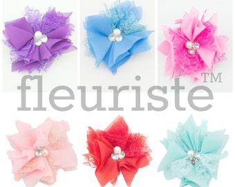 Chiffon Lace Flower, Rhinestone Flower, Wholesale Flower, Fabric Flower, Headband Flower, Flower Embellishment,  Diy Flower 3"