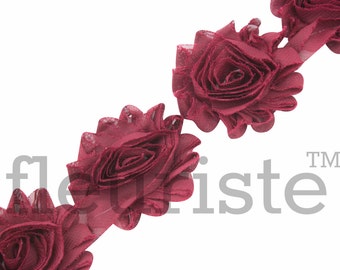 MAROON Shabby Rose Trim, Shabby Flower Trim, Shabby Flowers, Shabby wholesale, Shabby Trim, Chiffon flower, Shabby by the yard, Shabby