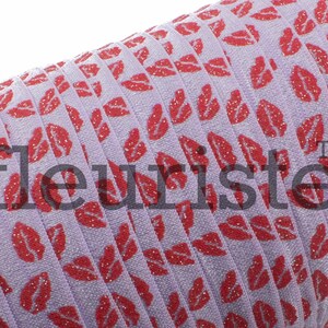Fold Over Elastic, FOE, Foldover Elastic, Elastic By Yard, 5/8 Elastic, Wholesale Elastic, Lavender Red Lips Elastic