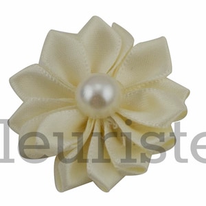IVORY Ribbon Flower With Pearl, Satin flower, Fabric rose, Rolled Rosette, Wholesale Flower, Fabric Flower, Satin Flower, 3pc