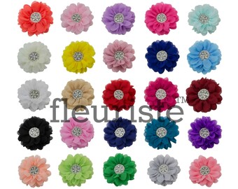 Extra Large 5" Chiffon Flower, Rhinestone Flower, Wholesale Flower, Fabric Flower, Headband Flower, Flower Embellishment, Choose Colors