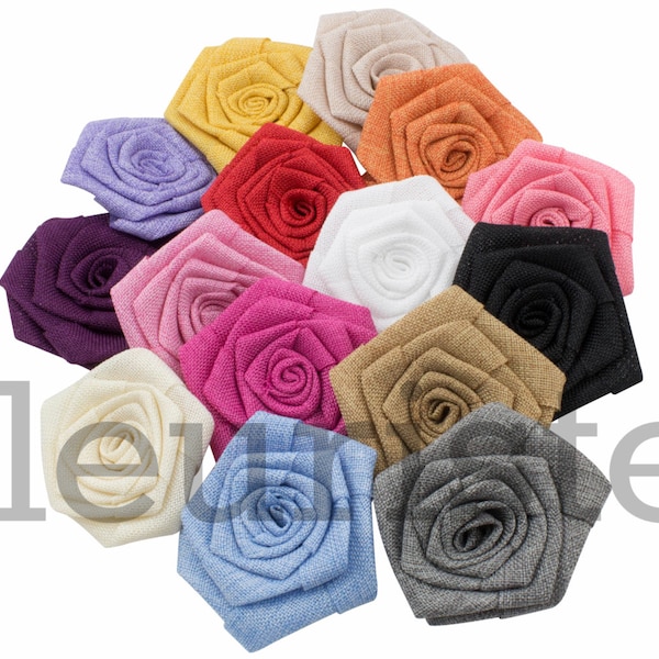 Burlap Flower, Flat Rolled Rosette, Burlap Rosette, Burlap Rose, Wholesale Flower, Fabric Flower, Burlap Flower, DIY Flower, 3" Choose Color