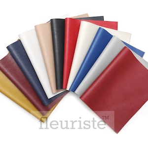 May include: A fan-shaped arrangement of 10 leather swatches in various colors, including mustard yellow, burgundy, navy blue, white, beige, black, red, light blue, gray, and red.