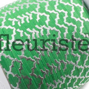 Fold Over Elastic, FOE, Foldover Elastic, Elastic By Yard, 5/8 Elastic, Printed Elastic, Wholesale Elastic, Emerald Silver Quatrefoil