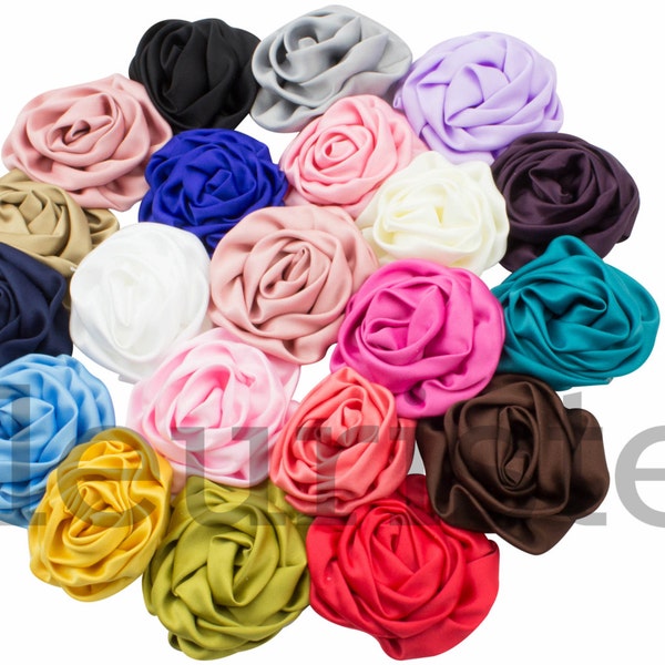 Satin Rosette, Satin Rolled Rosette, Fabric rose, Rolled Rosette Wholesale Flower, Fabric Flower Wedding  Flower Embellishment Choose Colors