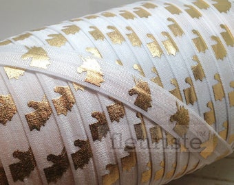 Fold Over Elastic, FOE, Foldover Elastic, Elastic By Yard, 5/8 Elastic, Elastic Wholesale Elastic, Gold Unicorn on White Elastic