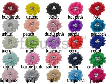 Chiffon Flower, Rhinestone Flower, Wholesale Flower, Fabric Flower, Headband Flower, Flower Embellishment,  DIY Flower, 3", Choose Colors