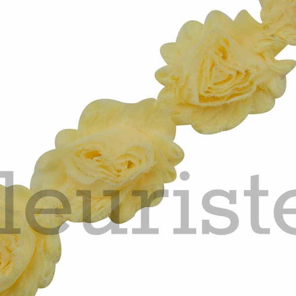 PALE YELLOW Shabby Rose Trim, Shabby Flower Trim, Shabby Flowers, Shabby wholesale, Shabby Trim, Chiffon flower, Shabby by the yard, Shabby