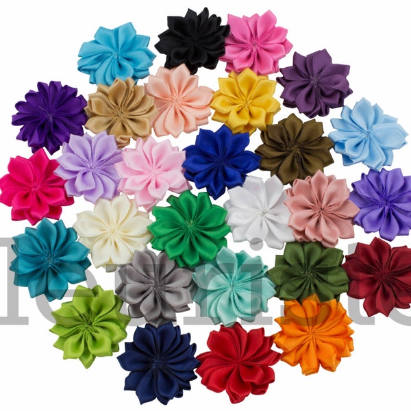 Choose Colors 5 Ribbon Flower With Pearl, Satin flower, Fabric rose, Rolled Rosette, Wholesale Flower, Fabric Flower, Satin Flower, 3pc