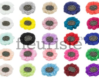 4" Chiffon Flower, Rhinestone Flower, Wholesale, Fabric Flower, Headband Flower, Flower Embellishment, DIY flower - YOU choose Colors