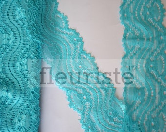 Nieuwe elastische kant, kant lint stretch kant, elastische kant trim, kant op maat gesneden, kant trim, stretchy lace elastisch, 2,25 inch, blauw