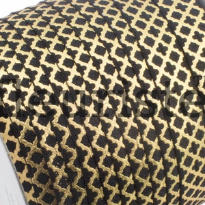 Fold Over Elastic, FOE, Foldover Elastic, Elastic By Yard, 5/8 Elastic, Printed Elastic, Wholesale Elastic, Black Gold Quatrefoil