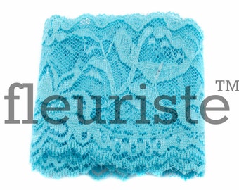 Elastisch kant, kantlint, stretchkant, elastische kantrand, kant op maat gesneden, kantrand, rekbaar kant, kantelastiek, 2,25 inch, turkoois