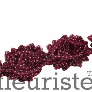 Shabby Rose Trim, Shabby Flower Trim, Shabby Flowers, Shabby wholesale, Shabby Trim, Chiffon flower, Shabby by yard, Maroon White Polka Dot