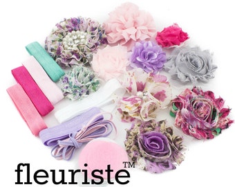 DIY Stirnband Kit Für Baby Shower – 32 Bänder & 6 Clips Zum Selbermachen (Rosa/Grau/Elfenbein)