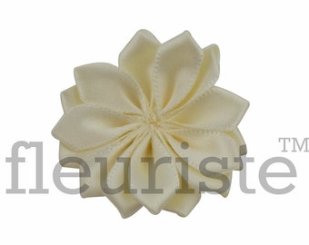 IVORY Ribbon Flower, Satin flower, Fabric rose, Rolled Rosette, Wholesale Flower, Fabric Flower, Satin Flower, Satin Flowers, 3pc