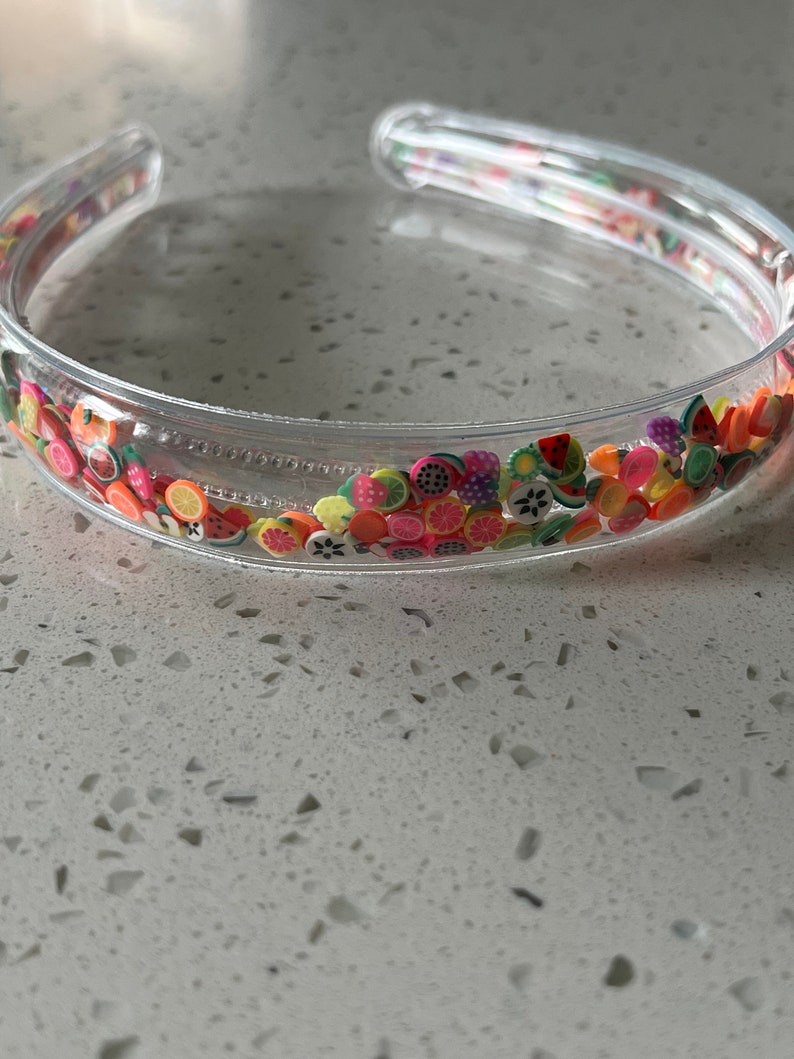 Shaker headband, pic headband, for girls 3-10 years old, transparent clear headband, girls gifts summer, school headband, confetti shaker fruits