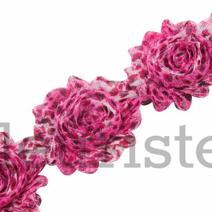 Shabby Rose Trim, Shabby Flower Trim, Shabby Flowers, Shabby wholesale, Shabby Trim, Chiffon flower, Shabby by yard, Hot Pink Leopard