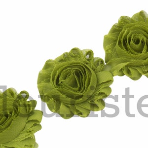 OLIVE GREEN Shabby Rose Trim, Shabby Flower Trim, Shabby Flowers, Shabby wholesale, Shabby Trim, Chiffon flower, Shabby by the yard