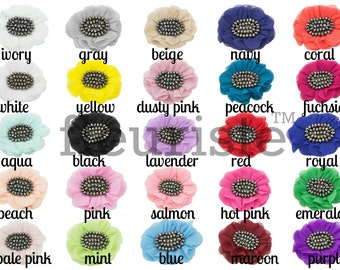 4" Chiffon Flower, Rhinestone Flower, Wholesale, Fabric Flower, Headband Flower, Flower Embellishment, DIY flower - YOU choose Colors
