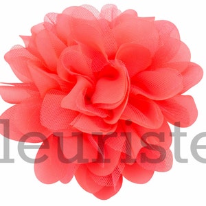 NEON CORAL 5&quot; Chrysanthemum Flower, Wholesale Flower, Fabric Flower, Headband Flower, Flower Embellishment,  Diy Flower, DIY chiffon flower
